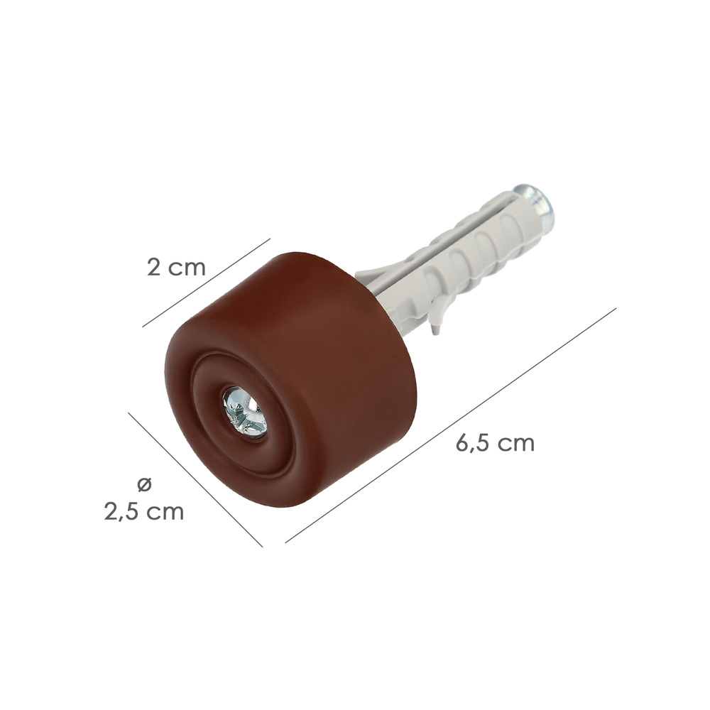 Tope puerta con taco nylon marron (blister 2 piezas). - Color: marron. - Con taco de nylon. - Blister 2 piezas. medida